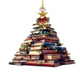 thumbnail image 1 of Leodye 1PCS 2D Flat Acrylic Christmas Books Ornament Tree Shape Bookshelf Pendant Christmas Tree Decoration Novelty Hanging Decorations Books Stacked Ornament-3.15in, 1 of 6