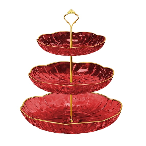 Leodye 1PCS 3-layer Fruit Plate Exquisite Multi-tiered Home Living Room Coffee Table Candy Snack Serving Tray -9.45*9.45*14.17in