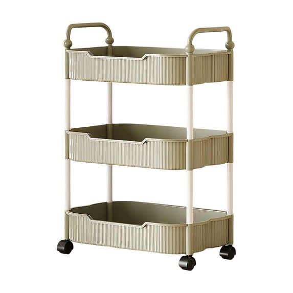 Leodye 1PCS 3-layer Kitchen Storage Cart with Armrests Mobile Design Bathroom Toilet Kitchen Toiletries Sundries Organizer Rack -27.17x13.78x8.66in