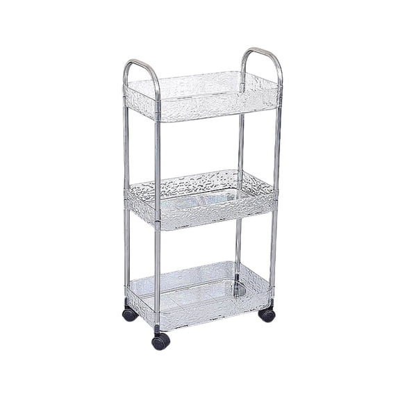 Leodye 1PCS 3-tier Transparent Mobile Storage Trolley Multi-functional Rolling Kitchen Bathroom Sundry Storage Cabinet Rack -25.98x12.79x8.07in