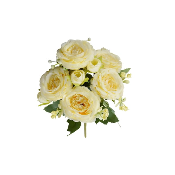 Leodye 1PCS 5 Branches Philippos Rose Silk Bouquet Realistic Design Home Table Decor Wedding Bridal Artificial Flower Accessory -12.6in