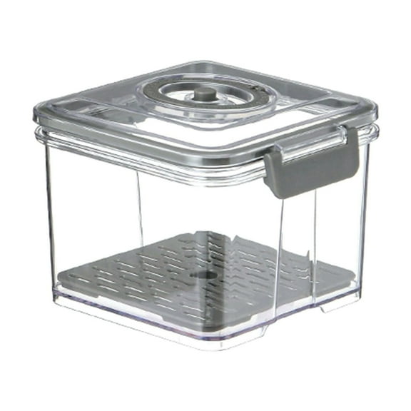 Leodye 1PCS Airtight Vacuum Food Storage Container - Transparent with Timer Lock, Freezable & Water-draining -6.1*6.7*4.7IN