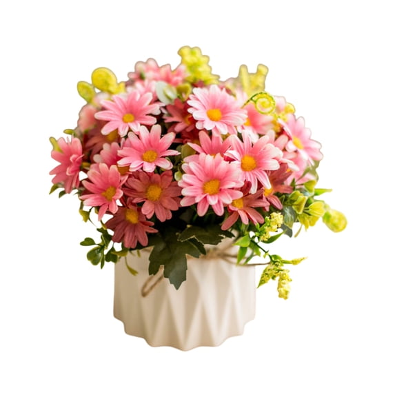 Leodye 1PCS Artificial Potted Bouquet with Ceramic Vase Silk Floral Home/Wedding Table office Kitchen Dining Room Party Decor -7.87x3.35x3.35in