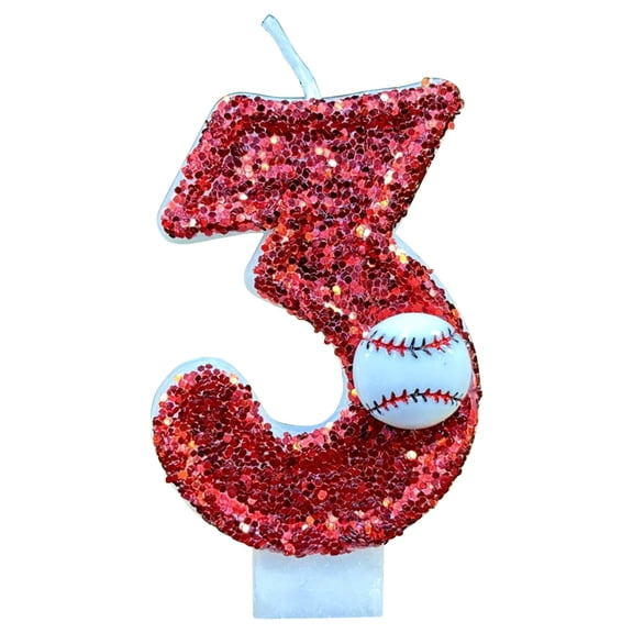 Leodye 1PCS Baseball Birthday Candle - Red Glitter Number, Cake/Cupcake Topper for Adults Party