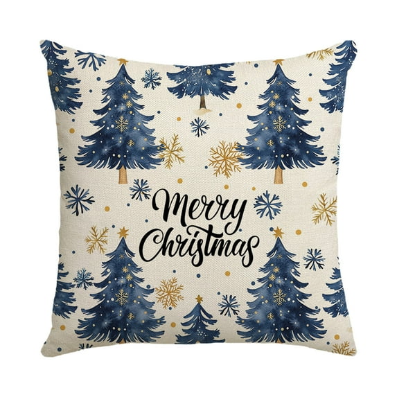 Leodye 1PCS Blue Christmas Linen Material Elks Snowflake Component Pillowcase 18x18 In Home Bedroom Decoration Sofa Cushion-17.72x17.72x0.08in