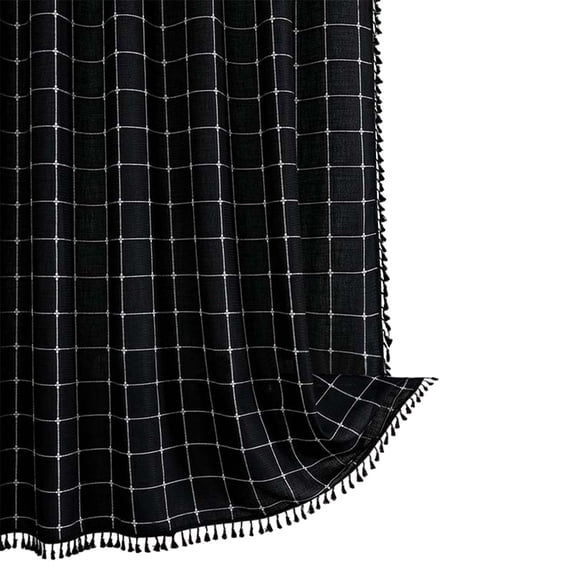Leodye 1PCS Bohemian Farmhouse Striped Shower Curtain Linen Tassel Water Repellent Design Vintage Country Bathroom Curtain Set -35.43x70.86in
