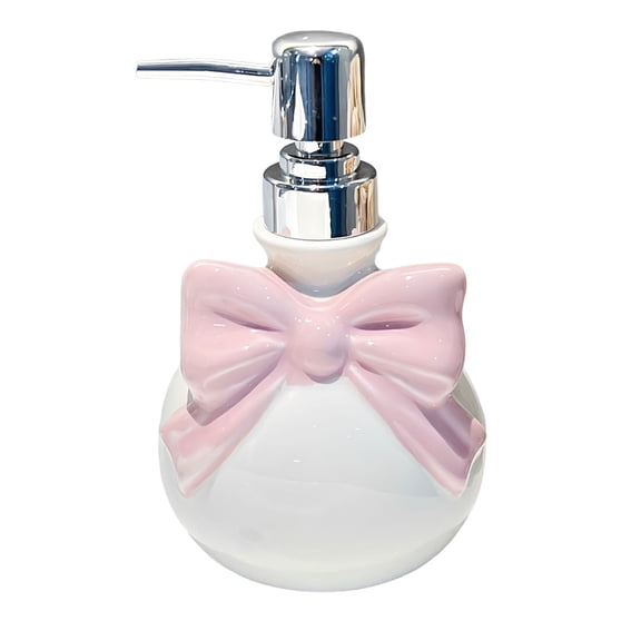 Leodye 1PCS Bowknot Ceramic Press Bottle Set - Liquid Soap & Lotion Dispenser for Kitchen & Bathroom Table Decor -8.3*6.7*5.3in