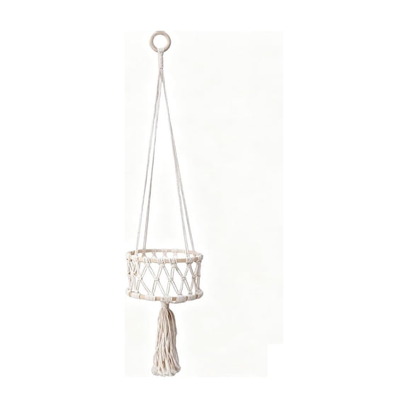 Leodye 1PCS Braided Tassel Hanging Mesh Basket, Suspended Net Storage Pocket, Wall Hanging Organizer for Small Daily Sundries -25.59x7.78in