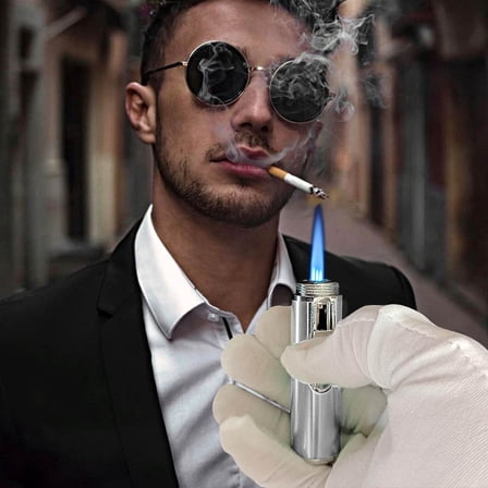 Leodye 1PCS Butane Torch Lighter, Metal All-in-One Tube Built-in Detachable Refillable Butane Torch Handheld Lighter