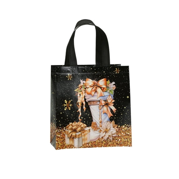 Leodye 1PCS Christmas Black Color Handbag Non-Woven Shopping Bag Holiday Gift Gift Packaging Bag-9.06 x 4.33 x 8.66 in