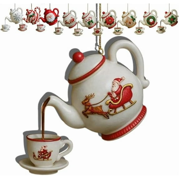 Leodye 1PCS Christmas Teapot Ornament : Coffee and Tea Gifts Glass Blown Ornaments for Christmas Tree, Holly Teapot-3.15IN