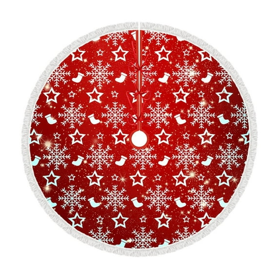 Leodye 1PCS Christmas Tree Skirt for Christmas Party, Holiday Decorations for Christmas Tree, Red Plush Silver Snowflake Tree Shirt for Xmas-35.43 in