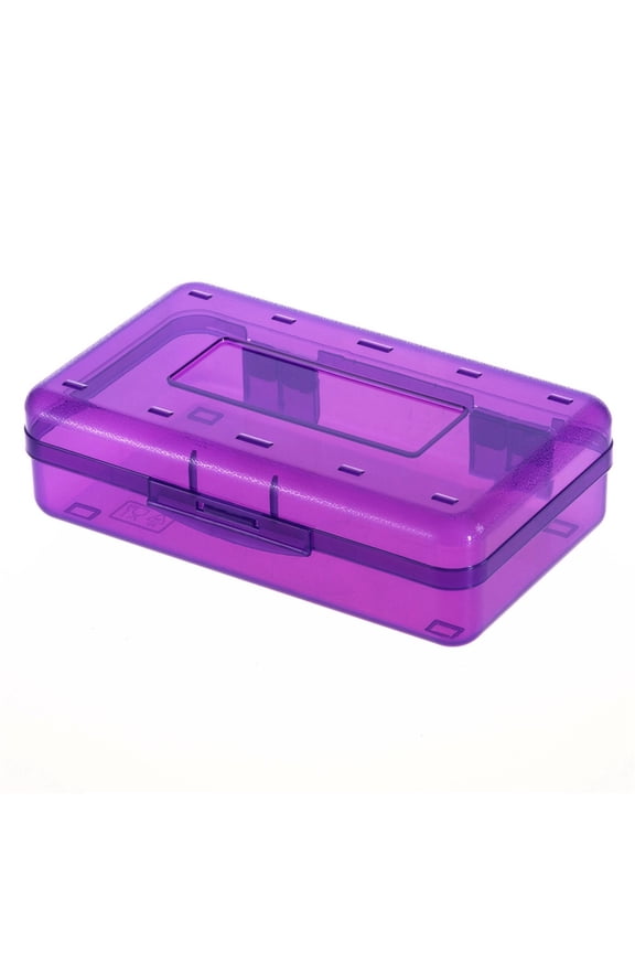 1PCS Clear Plastic Pencil Box with Sticky Note,Stackable Stationery Storage Case Multi-purpose Small Container for Pens office Tiny Supplies -7.99*4.8*2.32IN