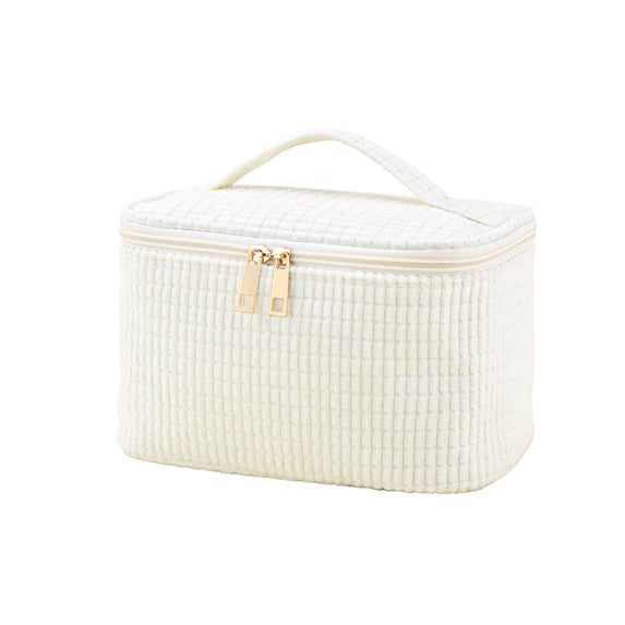 Leodye 1PCS Corduroy Large-capacity Makeup Toiletry Bag Stylish Spacious Daily Use Girls Women Travel Handheld Bag -8.75x5.2x5.2in