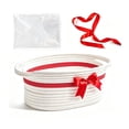 thumbnail image 1 of Leodye 1PCS Cotton Rope Gift Basket with Handles Woven Storage Bin with Bow Clear Ribbon Gift Bag for Christmas Holiday Gift Giving Home Storage Container -13.78x8.66x5.51in, 1 of 7