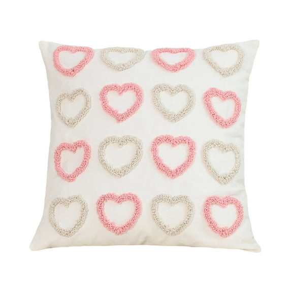 Leodye 1PCS Cream-style Velvet Pillow 3D Heart Embroidery Stylish Home Living Room Valentine’s Day Sofa Decor Cushion -17.72x17.72in