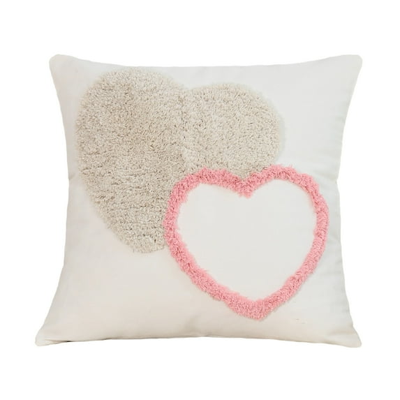 Leodye 1PCS Cream-style Velvet Pillow 3D Heart Embroidery Stylish Home Living Room Valentine’s Day Sofa Decor Cushion -17.72x17.72in