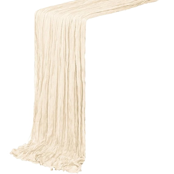 Leodye 1PCS Crinkled Gauze Table Runner Wrinkle Pleated Voile Fabric Tablecloth for Wedding Banquet Party Photography Background Decor -35.4x118.1Inch