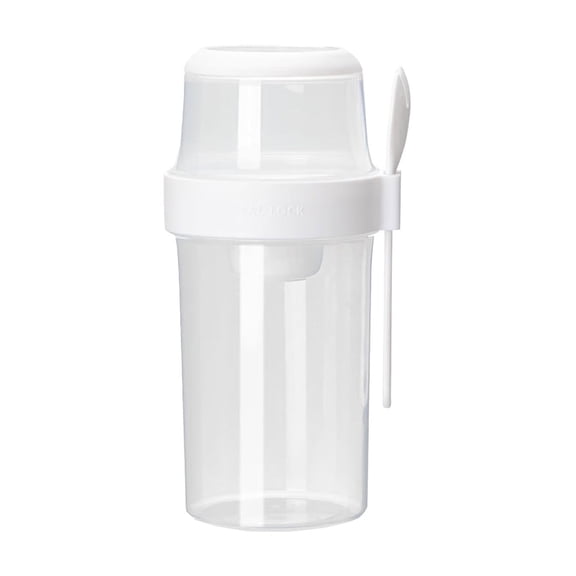 Leodye 1PCS Double-layer Plastic Portable Lunch Cup - Sealed with fork, for office Workers’ Light Meals/Breakfast -8.46x4.13x4.13in