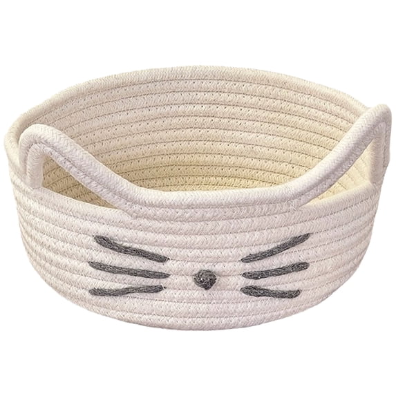 Leodye 1PCS Ear Cotton Rope Woven Basket, Desktop Organizer, for Cosmetics, Snacks & office Sundries -9.05*3.94IN