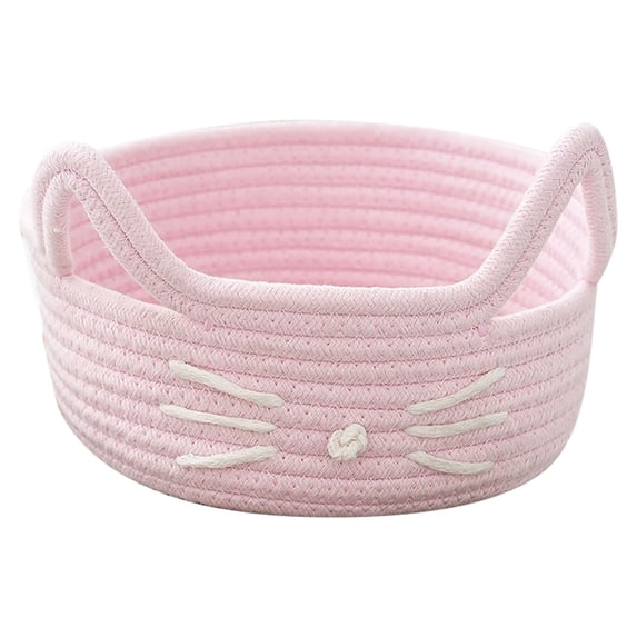 Leodye 1PCS Ear Cotton Rope Woven Basket, Desktop Organizer, for Cosmetics, Snacks & office Sundries -9.05*3.94IN