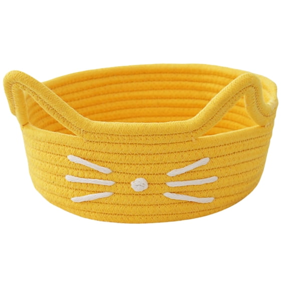 Leodye 1PCS Ear Cotton Rope Woven Basket, Desktop Organizer, for Cosmetics, Snacks & office Sundries -9.05*3.94IN