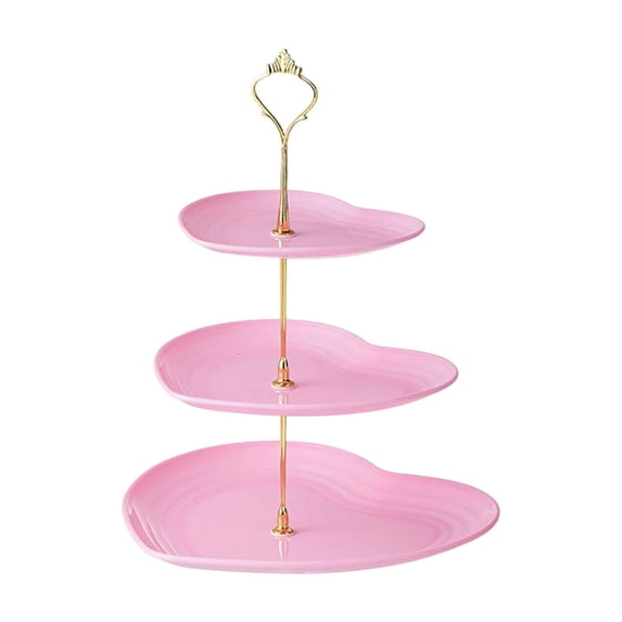 Leodye 1PCS European-3 style Multi-tier Heart-shaped Dessert Stand Luxurious Design Fruit Snack Candy Cake Display Tray -14.96x10.24x9.45in