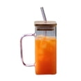 thumbnail image 1 of Leodye 1PCS Exquisite 14OZ Clear Glass Cup with Lid and Straw, Versatile Drinking Glasses for Beer Iced Coffee Milk Tea, Reusable Tumbler for Home Daily Beverage -5.5*2.4IN, 1 of 7