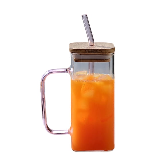 Leodye 1PCS Exquisite 14OZ Clear Glass Cup with Lid and Straw, Versatile Drinking Glasses for Beer Iced Coffee Milk Tea, Reusable Tumbler for Home Daily Beverage -5.5*2.4IN