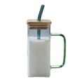 thumbnail image 1 of Leodye 1PCS Exquisite 14OZ Clear Glass Cup with Lid and Straw, Versatile Drinking Glasses for Beer Iced Coffee Milk Tea, Reusable Tumbler for Home Daily Beverage -5.5*2.4IN, 1 of 7