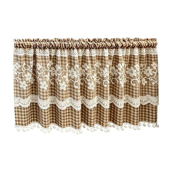Leodye 1PCS Floral Print Tiered Lace Edge Cafe Curtain Light Filtering Small Window Drape for Kitchen Bathroom Coffee Shop Decoration -39.37 × 19.69 in