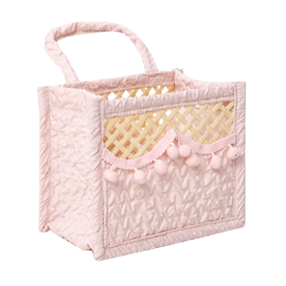 Leodye 1PCS Foldable Woven Fabric Storage Basket with Handle Space-saving Durable Home Bedroom Wardrobe Clothing Toy Snack Organizer -6.3x3.54x5.31 in