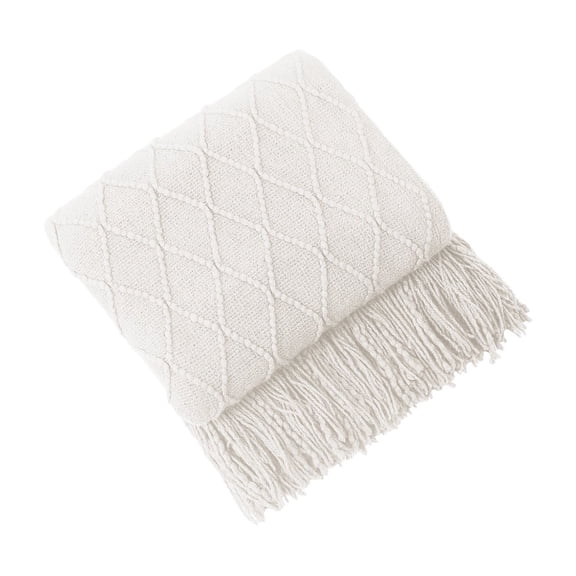 Leodye 1PCS Fringed Knitted Blanket - Soft Throw Blanket for Sofa & Bed -70.8x51.18in
