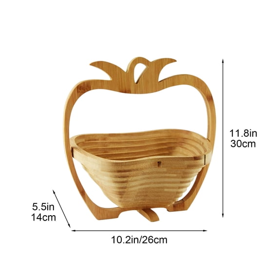 Leodye 1PCS Fruit-Shaped Foldable Wood Basket - Tray/Rack for Fruits & Dried Fruits, Foldable for Storage -11.81 x 10.63 inches