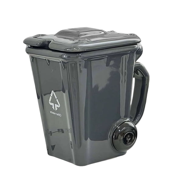Leodye 1PCS Funny Trash Can Shaped Ceramic Mug with Lid, Coffee Tea Cup, Unique Gift for office Colleagues and Daily Desk Use -3.35 × 4.53 in