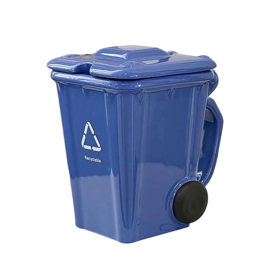 Leodye 1PCS Funny Trash Can Shaped Ceramic Mug with Lid, Coffee Tea Cup, Unique Gift for office Colleagues and Daily Desk Use -3.35 × 4.53 in