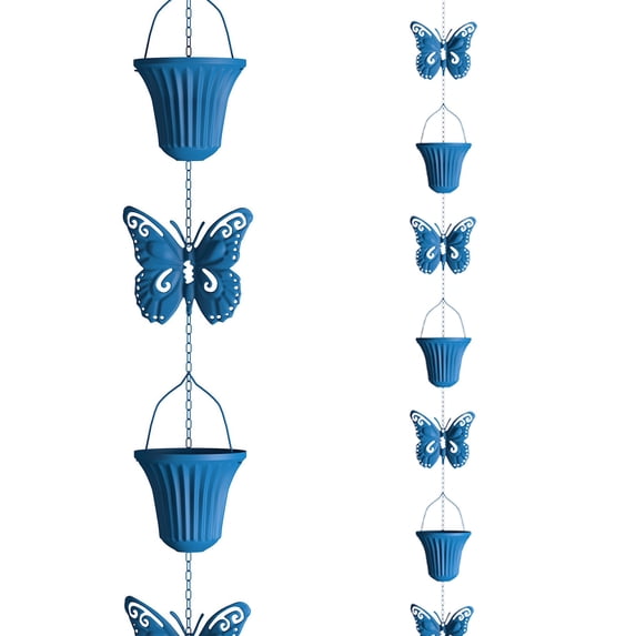Leodye 1PCS Galvanized Rain Chain Gutter Downspoutcher Outside Water Diverter Decorative Garden Rain Cups Chime Home Dragonflys Frogs Butterflys Decor-39.3in