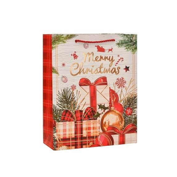 Leodye 1PCS Giant Christmas Gift Bags, Heavy Duty Treat Tote Grocery Bags with Handles, Sewing Non-Woven Jumbo Bags for Gifts Wrapping Shopping, Xmas Party Supplies- 12.6 x 10.24 x 3.94 in