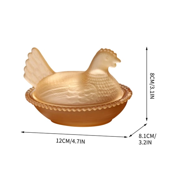 Leodye 1PCS Glass Chicken Candy Tray with Lid Rural Style Home Decor Sealed Candy Jar Storage Bowl -4.7*3.2*3.7IN