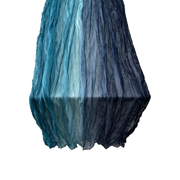 Leodye 1PCS Gradient Crinkled Sheer Gauze Table Runner, Transparent Table Flag for Wedding and Party Table Decor -70.86*35.43in