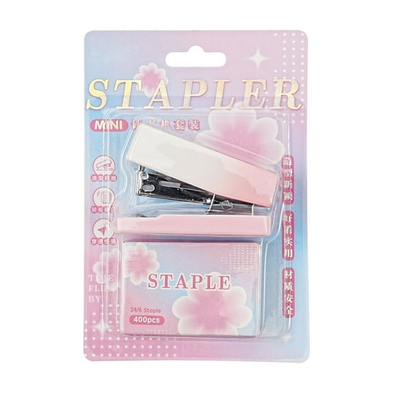 Leodye 1PCS Gradient Macaron Color Mini Stapler - Small Labor-Saving Stapler, Portable Binding Supplies for Students & office -5.51x3.74x2.17in