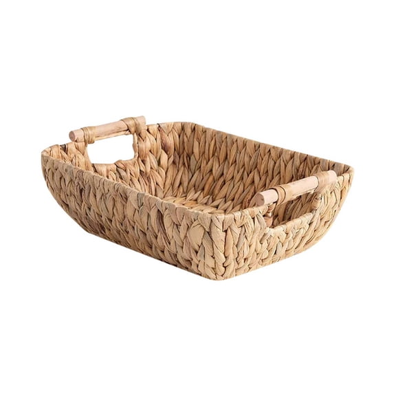Leodye 1PCS Handwoven Wicker Basket Rectangular Organizer with Wooden Handles Durable Storage for Clothes Toys and Home Items -13.38*9.84*3.54in
