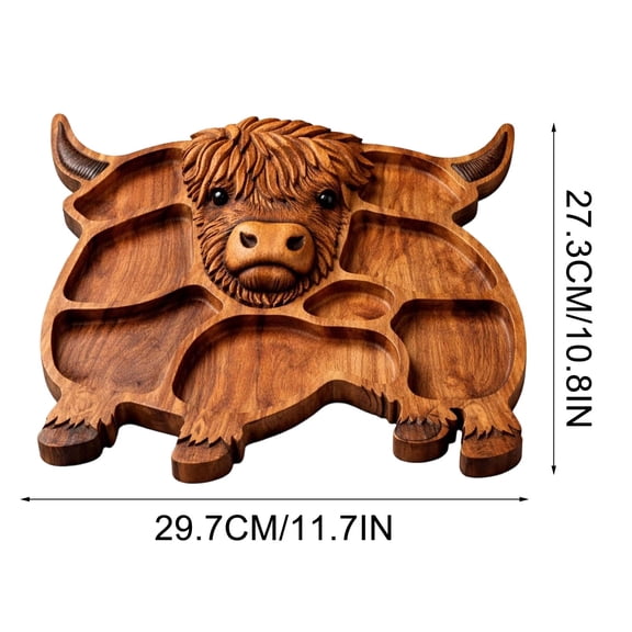 Leodye 1PCS Highland Cow Wooden Charcuterie Board Rustic Home Kitchen Cheese Meat Serving Platter -11.7*10.8IN