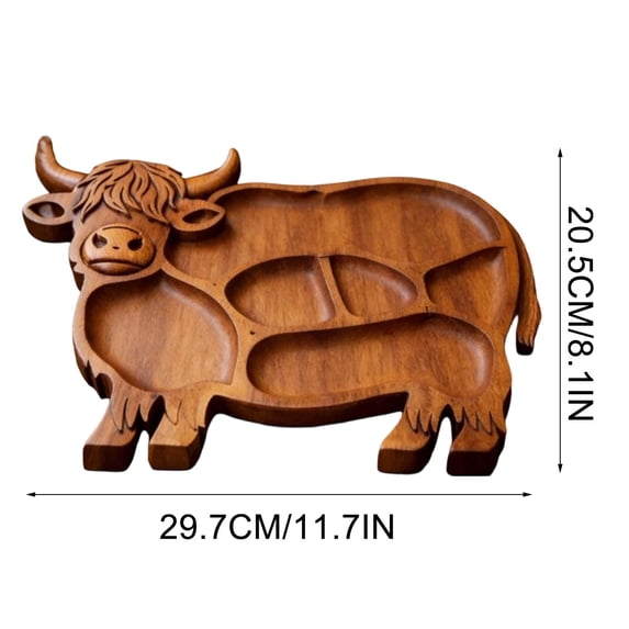 Leodye 1PCS Highland Cow Wooden Charcuterie Board Rustic Home Kitchen Cheese Meat Serving Platter -11.7*8.1IN