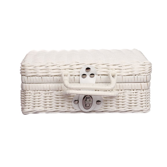 Leodye 1PCS Imitation Rattan Box Portable Storage Box Wedding Photography Decoration Photo Souvenir Organizer -8.66x6.69x4.33in