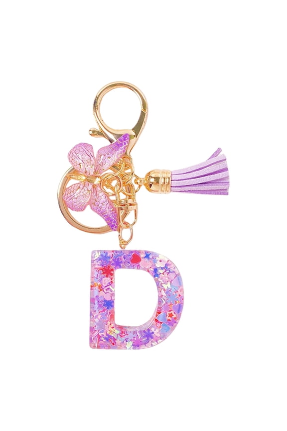 1PCS Initial Letter Tassel Keychain - Purple Cute Style, for Women’s Wallet/Backpack/Car -3.94×1.50IN