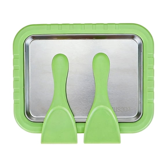 Leodye 1PCS Instant Rolled Ice Cream Maker Kit 2 Scrapers DIY Home Kitchen Family Activity Stainless Steel Tray -9*7IN