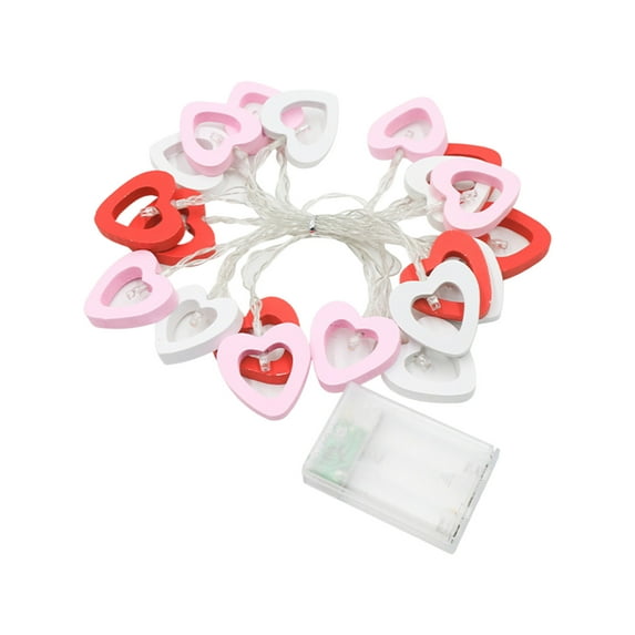 Leodye 1PCS LED Wooden Heart String Light Festive Glowing Home Decor Valentine’s Day Wall Hanging Garland Pendant Light -118.11in
