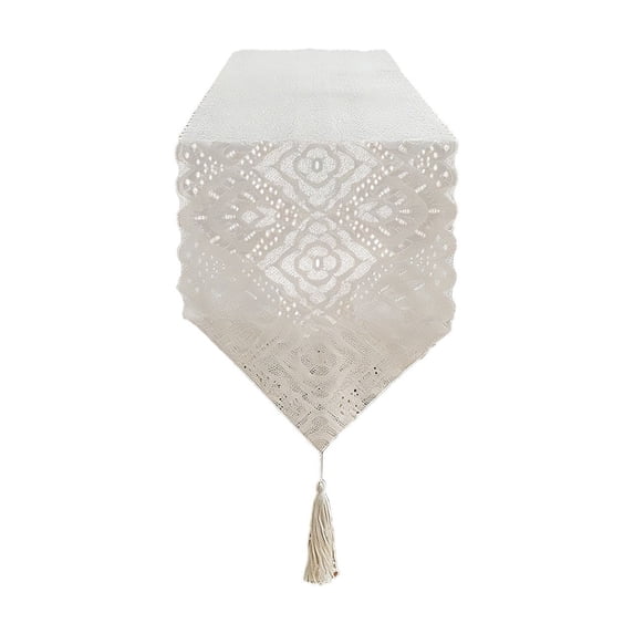 Leodye 1PCS Lace Tassel Table Runner Elegant Decorative Home Dining Room Sideboard Shoe Cabinet Cover Cloth -39.37x11.81in