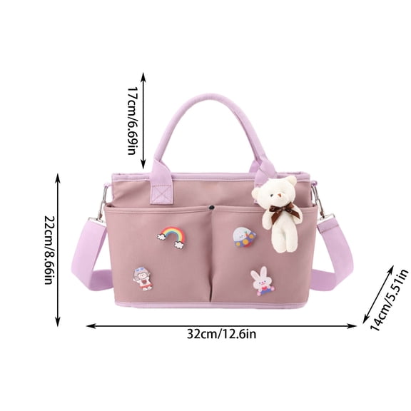 Leodye 1PCS Large-Capacity Diaper Bag - Pendant/Bear Brooch/Multiple Pockets, for Postpartum Bottle & Diaper Storage
